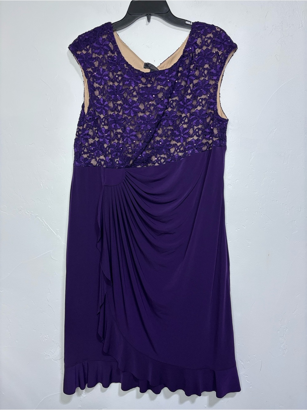 Collection Dress Barn Womens 14 Purple Evening Cocktail Dress Floral Lace Bodice